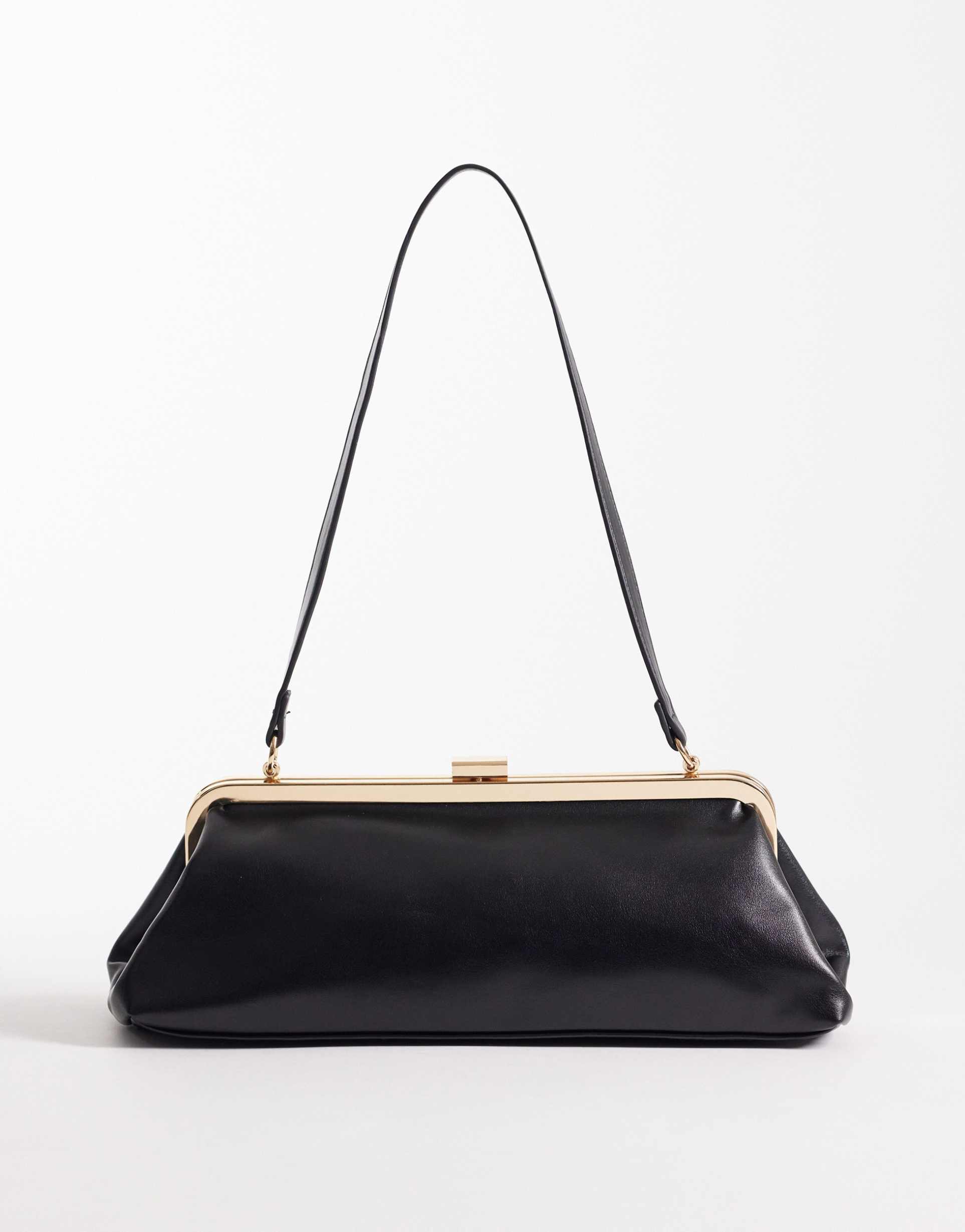 glamorous structured shoulder bag in black