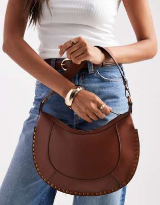 Glamorous Glamorous stud detail shoulder bag in brown