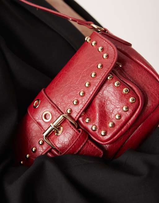 Glamorous - Sac porté épaule clouté style années 90 avec poches - Bordeaux  