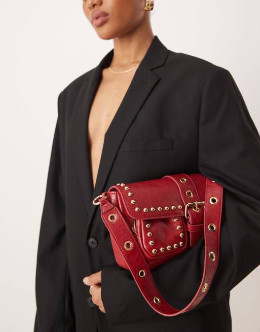 Glamorous - Sac porté épaule clouté style années 90 avec poches - Bordeaux  