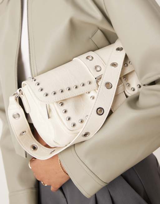Glamorous studded pocket detail 90s shoulder bag in cream | ASOS