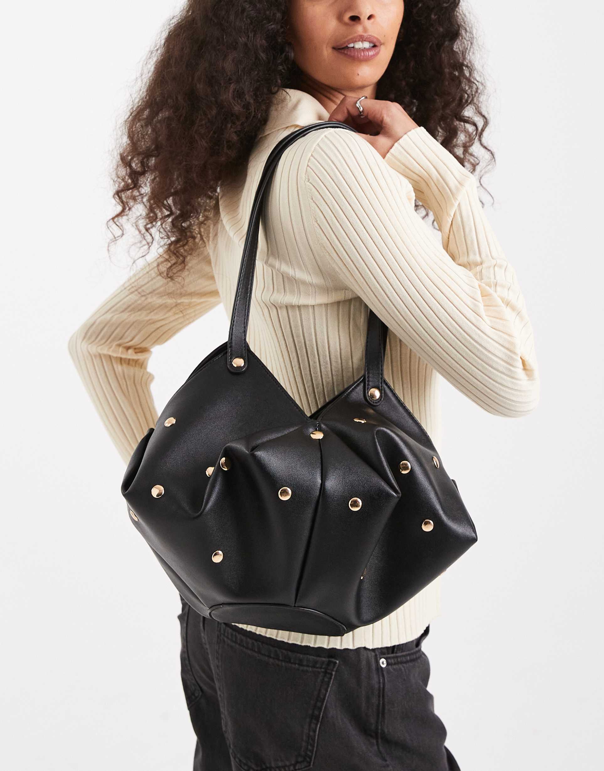 glamorous studded purse in black