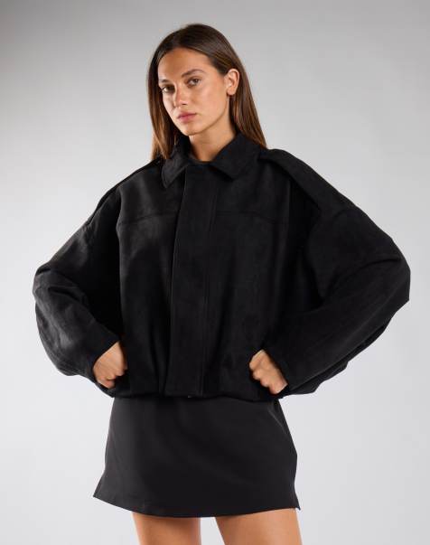 Glamorous Suede bomber jacket in black suede - view 1