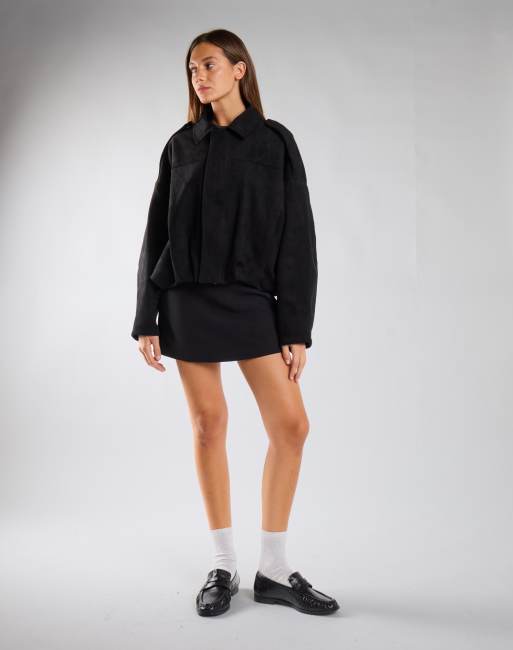 Glamorous Suede bomber jacket in black suede, 2 of 4