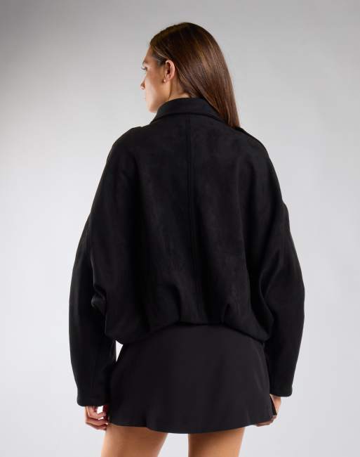 Glamorous Suede bomber jacket in black suede, 3 of 4