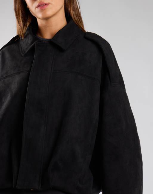 Glamorous Suede bomber jacket in black suede, 4 of 4