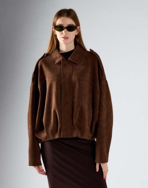Glamorous Suede bomber jacket in brown suedette - view 1