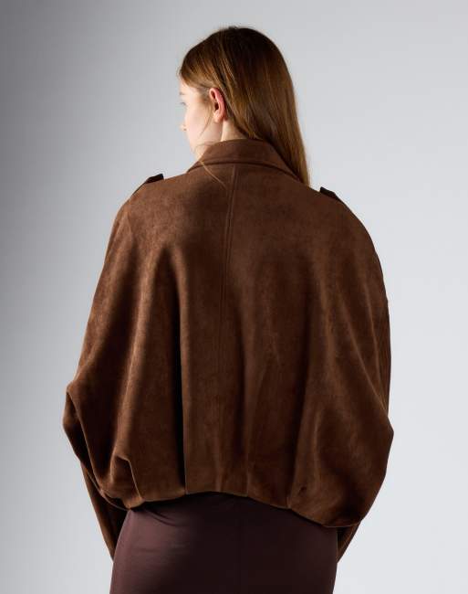 Glamorous Suede bomber jacket in brown suedette, 2 of 4