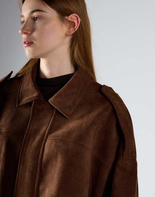 Glamorous Suede bomber jacket in brown suedette, 3 of 4