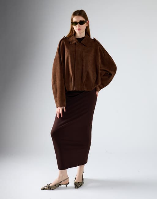 Glamorous Suede bomber jacket in brown suedette, 4 of 4