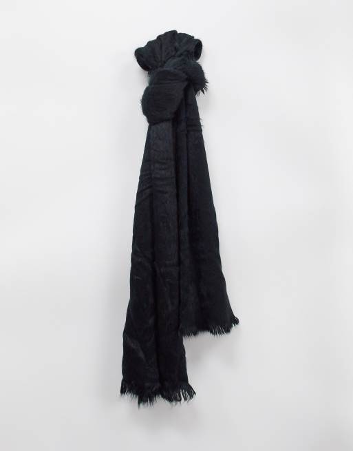 Glamorous super soft oversized scarf with fringe edging in black