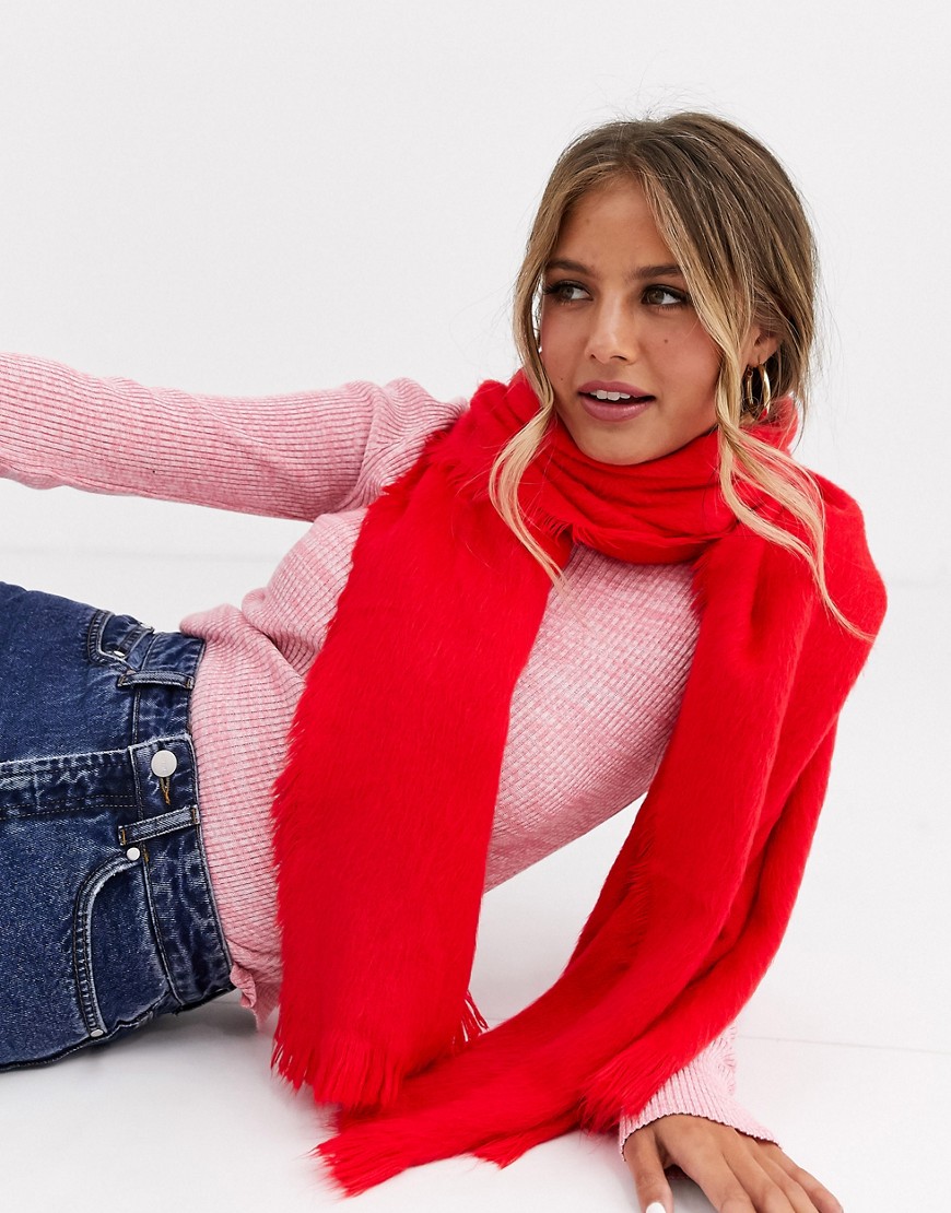 Glamorous - Superzachte oversized sjaal met franje aan de uiteinden-Rood