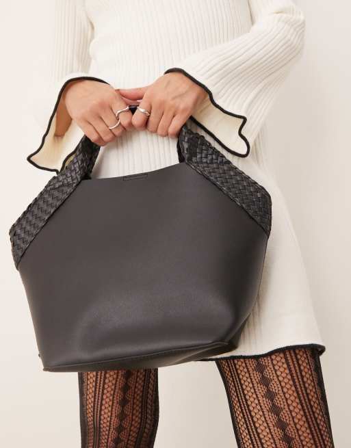 Glamorous – Svart bucketväska med flätat handtag