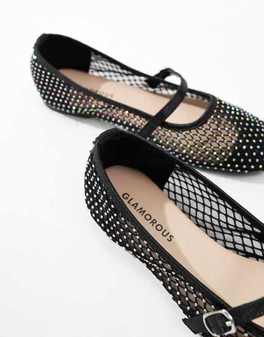 Glamorous – Svarta platta ballerinaskor i mesh, 2 av 4