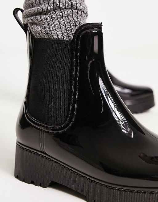 Glamorous – Svartlackade, grova, ankelhöga gummistövlar, 3 av 4