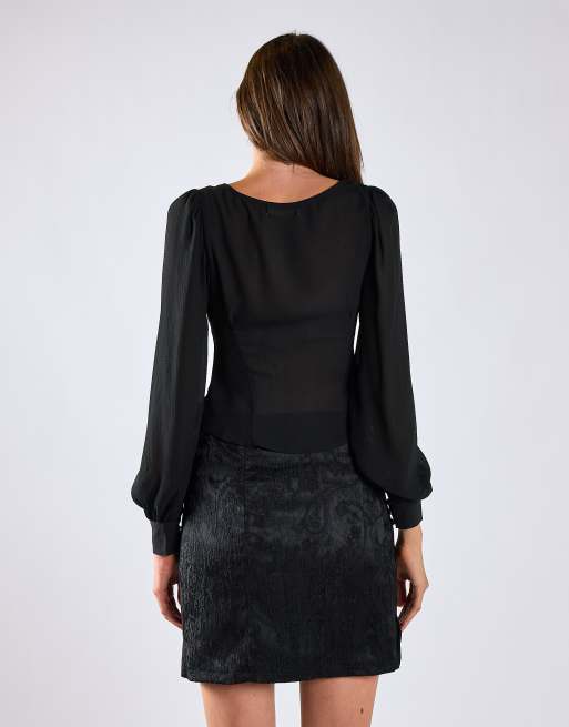 Glamorous Sweetheart neckline crop-blouse in black dot, 3 of 4