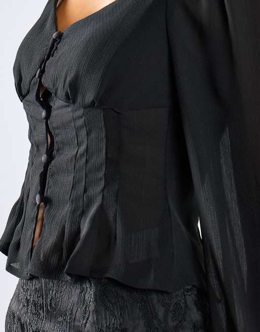Glamorous Sweetheart neckline crop-blouse in black dot, 4 of 4
