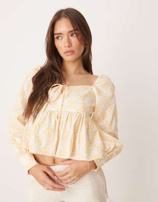 Glamorous Sweetheart peplum blouse in sunflower check - view 1