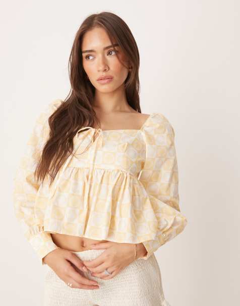 Glamorous Sweetheart peplum blouse in sunflower check