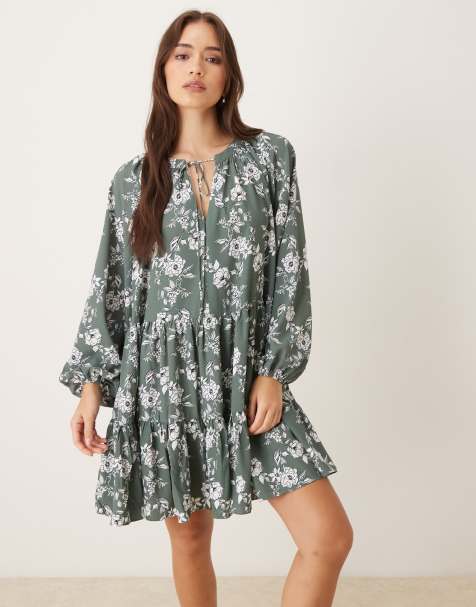 Glamorous Swing mini dress in khaki white floral - view 1