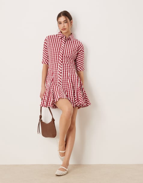 Glamorous swing mini shirt dress in cherry red gingham
