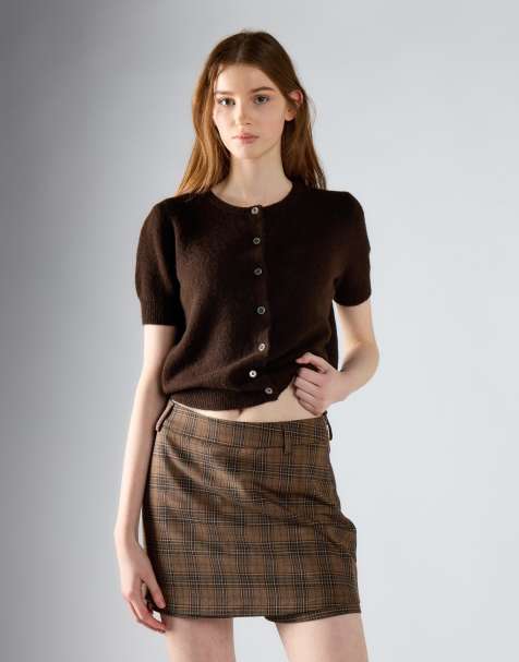 Glamorous Tailored skorts in brown multi check - view 1