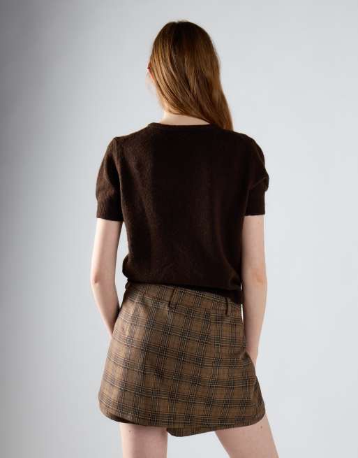 Glamorous Tailored skorts in brown multi check, 3 of 4