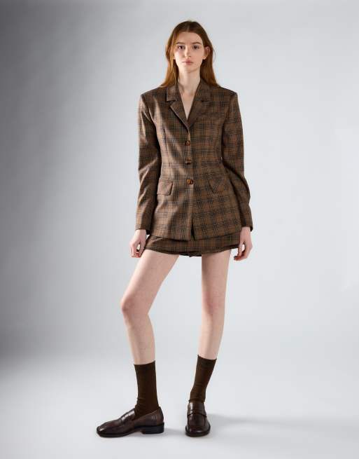 Glamorous Tailored skorts in brown multi check, 4 of 4