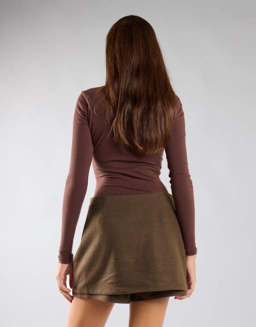 Glamorous Tailored skorts in deep khaki, 4 of 4
