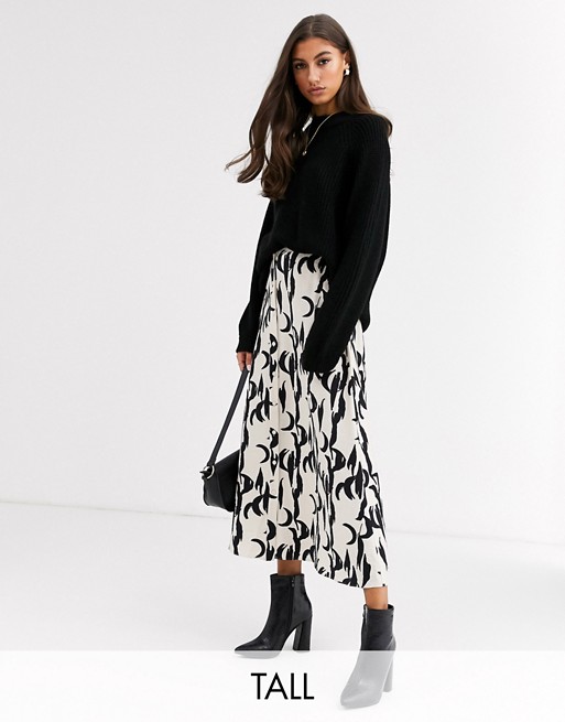 Glamorous Tall button through midaxi skirt in brushstroke print