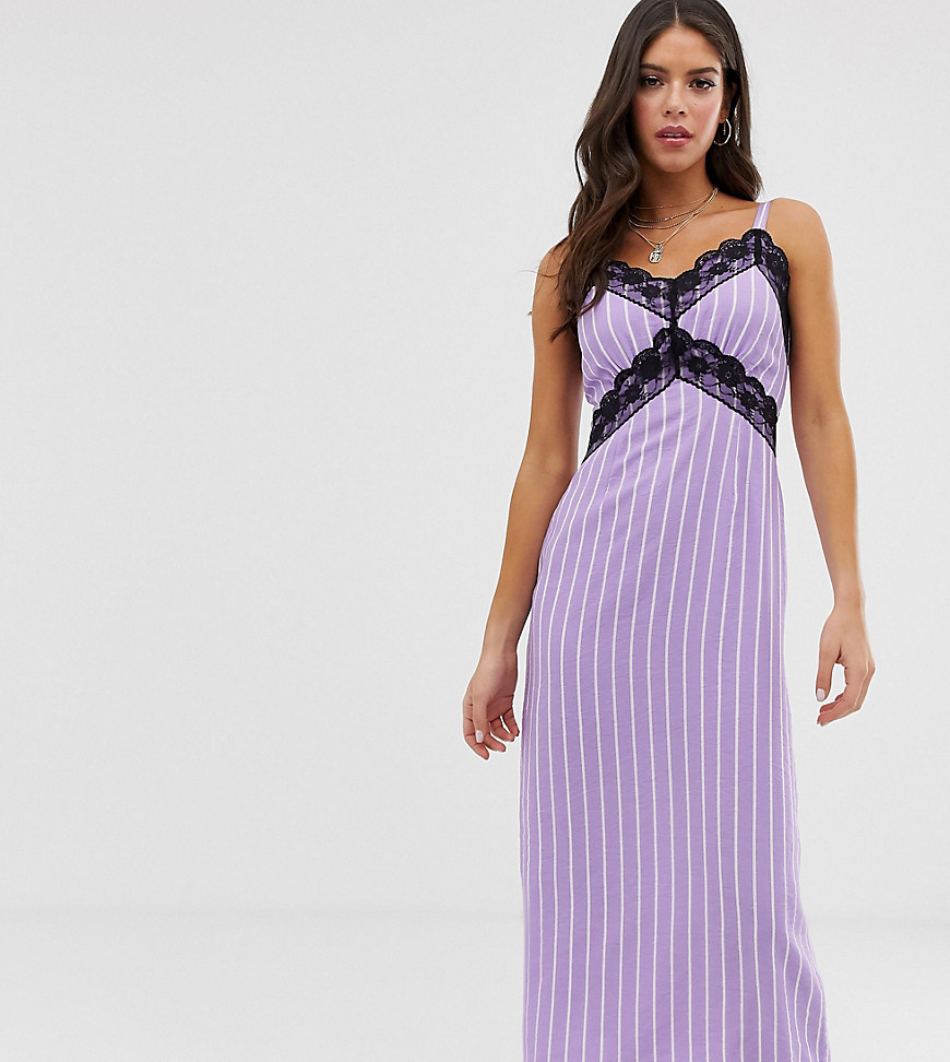 Glamorous Tall cami dress with lace detail in stripe-Purple