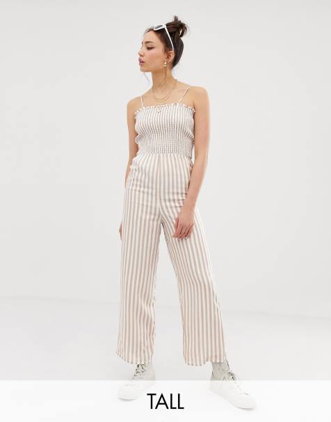 Glamorous Tall - Cami-jumpsuit met smokwerk en naturel strepen - view 1