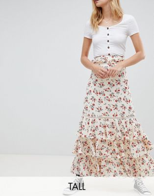 Glamorous Tall - Gelaagde lange rok met bloemenprint-Crème