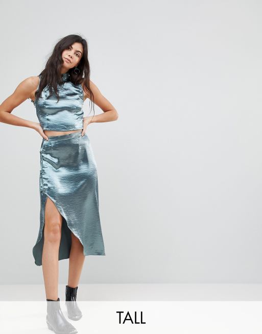 Glamorous Tall - Gonna midi a portafoglio in raso in coordinato