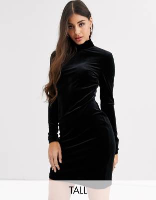 high neck black velvet dress