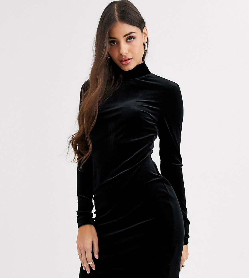 Glamorous Tall high neck bodycon dress in velvet-Black