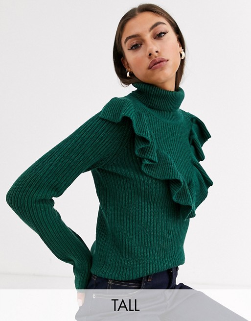 Glamorous Tall jumper with ruffle detail in chunky knit