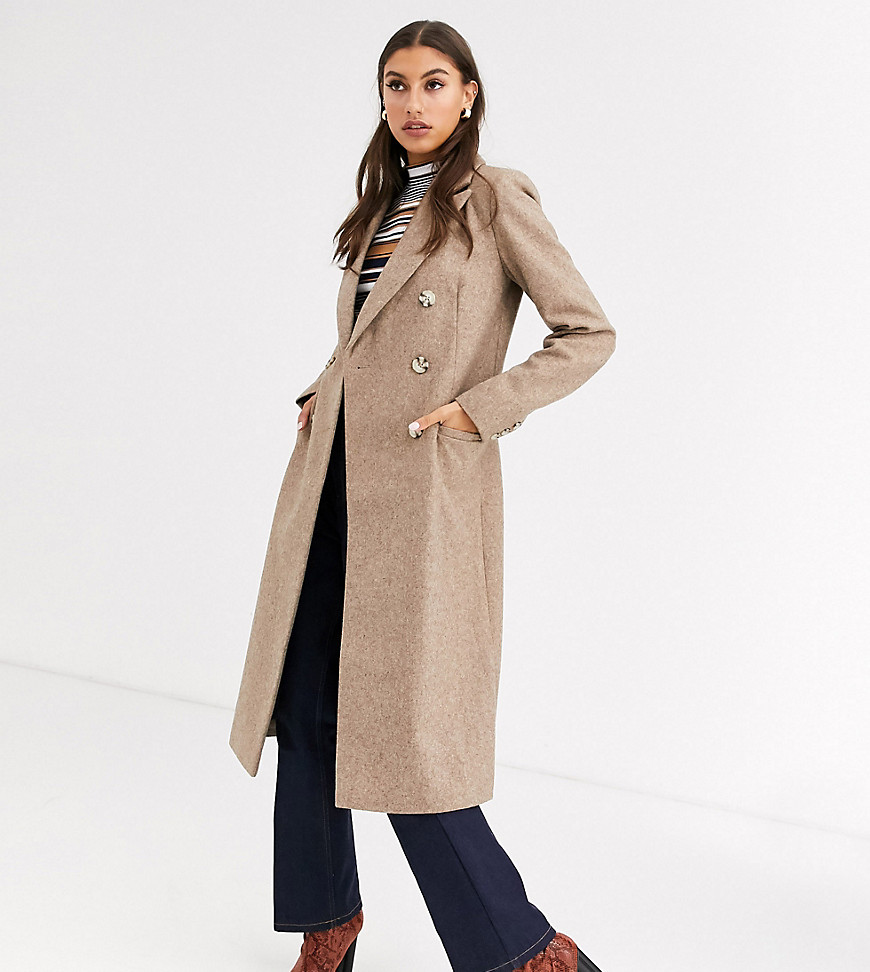Glamorous Tall – longline dobbeltradet frakke-Brun