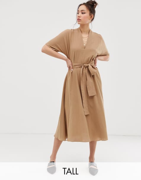 Glamorous Tall midi dress with belt tie and kimono sleeves