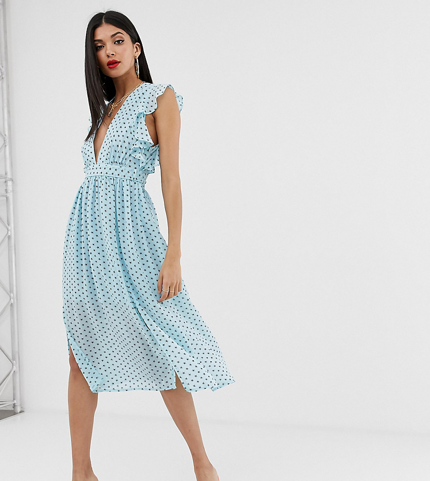 Glamorous Tall - Midi-jurk met diepuitgesneden voorkant en sterrenprint-Blauw