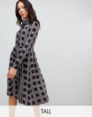 Glamorous Tall midi shirt dress in check-Black - Glamorous Tall online ...