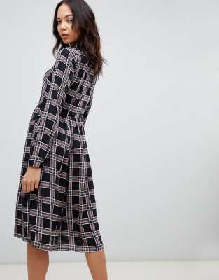 plaid midi shirt dress