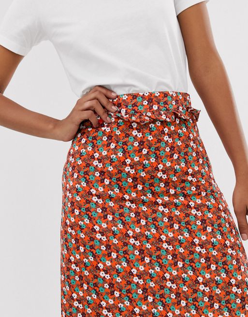 Tall Woven Ditsy Floral High Rise Midi Skirt