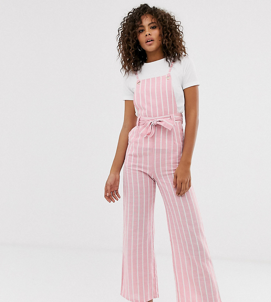 Glamorous Tall pinafore jumpsuit in textured stripe-Pink