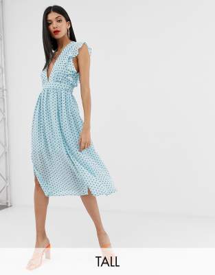 Glamorous Tall plunge front midi dress in star print | ASOS