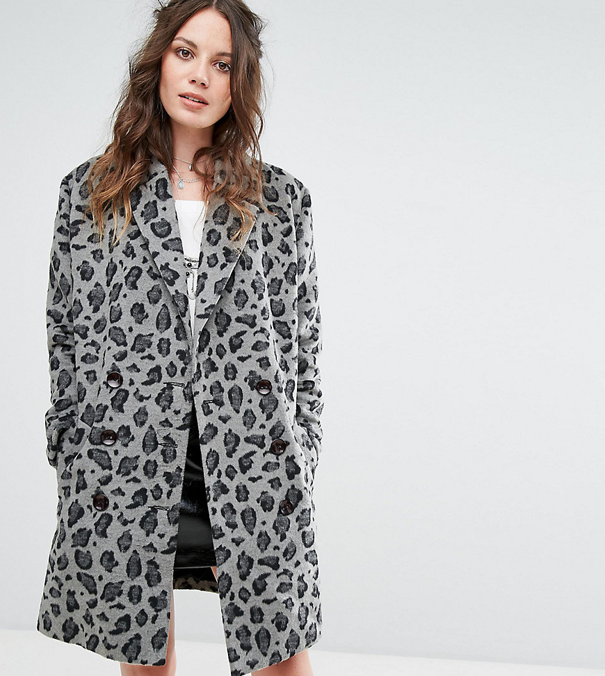 Glamorous Tall - Smart frakke i monokromt leopardprint-Grå
