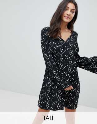 Glamorous Tall Smock Dress In Swallow Print-Black