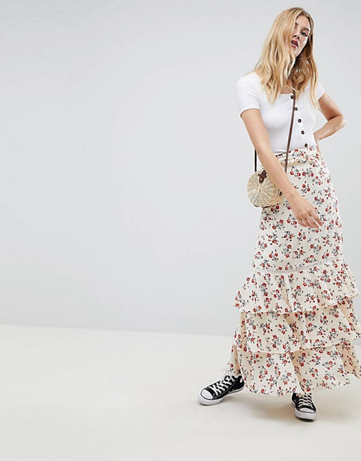 Cathedral plate menu Glamorous Tall tiered floral maxi skirt | ASOS