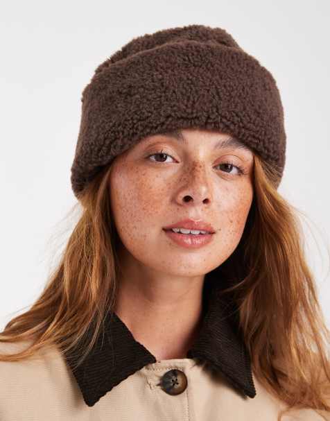 Glamorous teddy cuffed beanie in chocolate brown - view 1