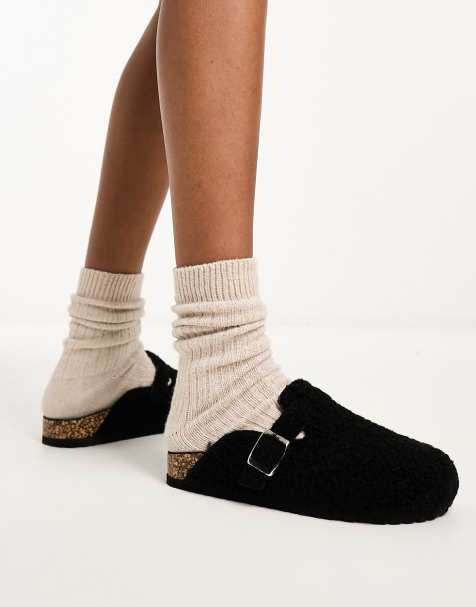Glamorous teddy mules in black - view 1
